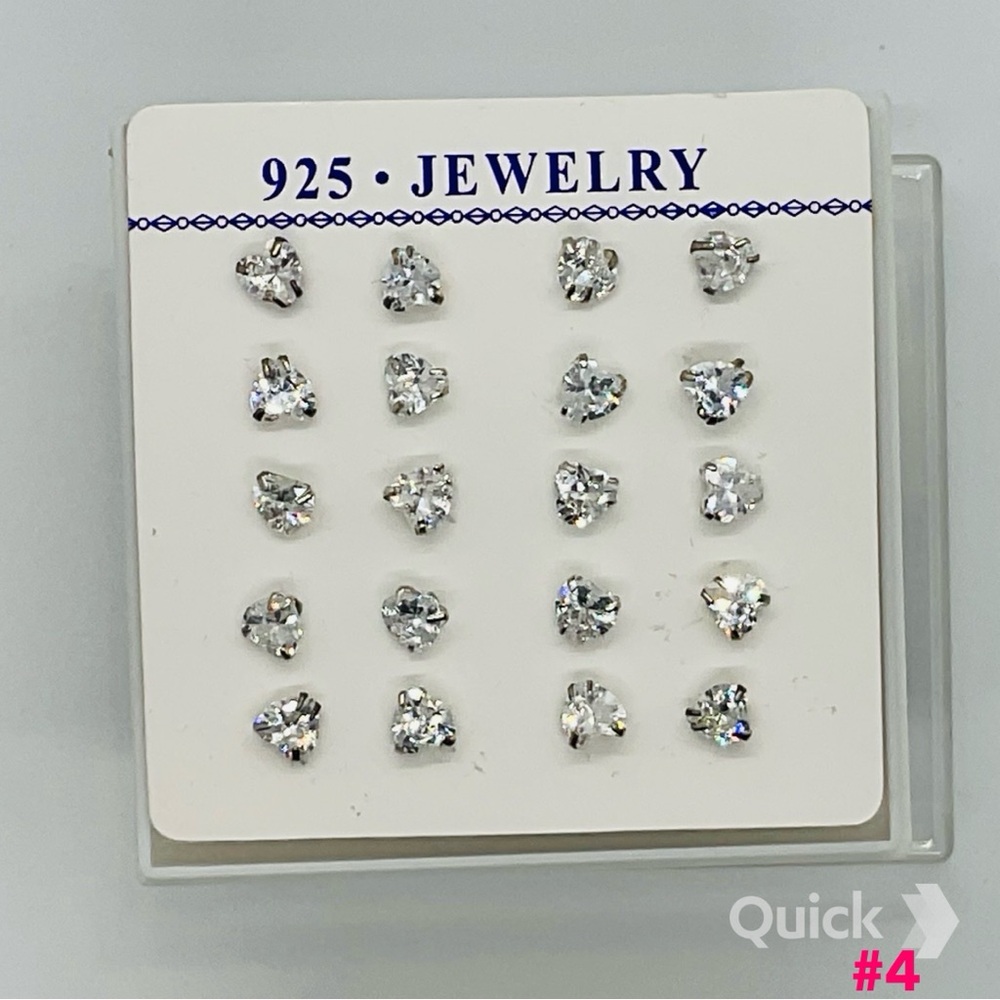 925 Streling Silver Stud Earrings Set - 4